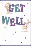 The joyful design of this get well card radiates warmth and gentle optimism, reminiscent of the genuine kindness shared here in Merton. Two impossibly sweet characters-a teddy bear with golden fur and a floppy-eared puppy-appear to leap from the creamy background, each balancing vibrant letters that spell out 'Get Well.' The typography, alive with bold indigo and teal hues, pops with a cheerful energy, while a sprinkle of starbursts in blue and purple scatters hope across the scene. The bear's soft, fluffy coat and the puppy's velvety ears are so carefully drawn, one can almost feel their comforting embrace. There's a sense of touch and light in this card-much like the sensation of a fresh bouquet cradled in your arms on a walk along Merton's tranquil streets. This card doesn't just convey a message; it offers a soothing presence, a gentle salve for anyone in need of comfort and cheer. A thoughtful touch from Flower Delivery Merton, perfectly paired with blooms to brighten the day of a loved one on the mend.